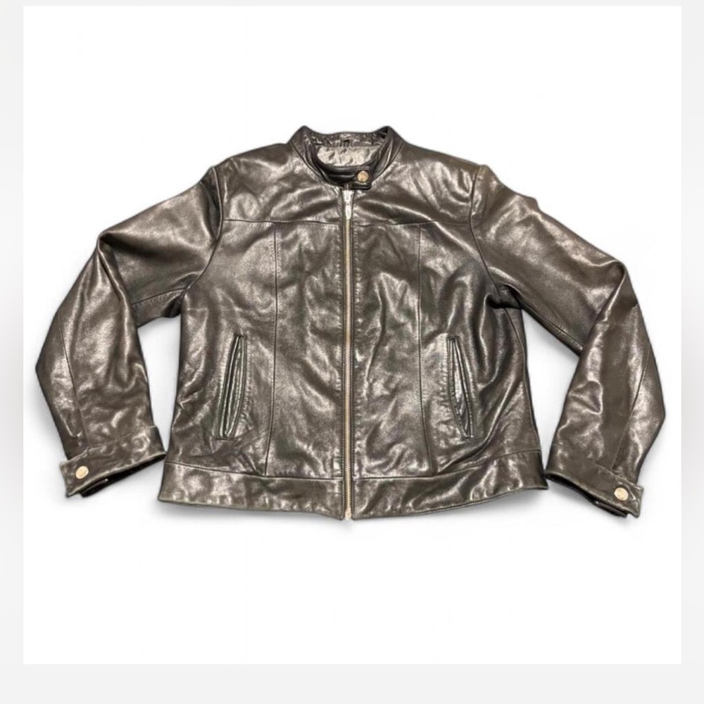 Vintage boxy black leather motorcycle zip jacket